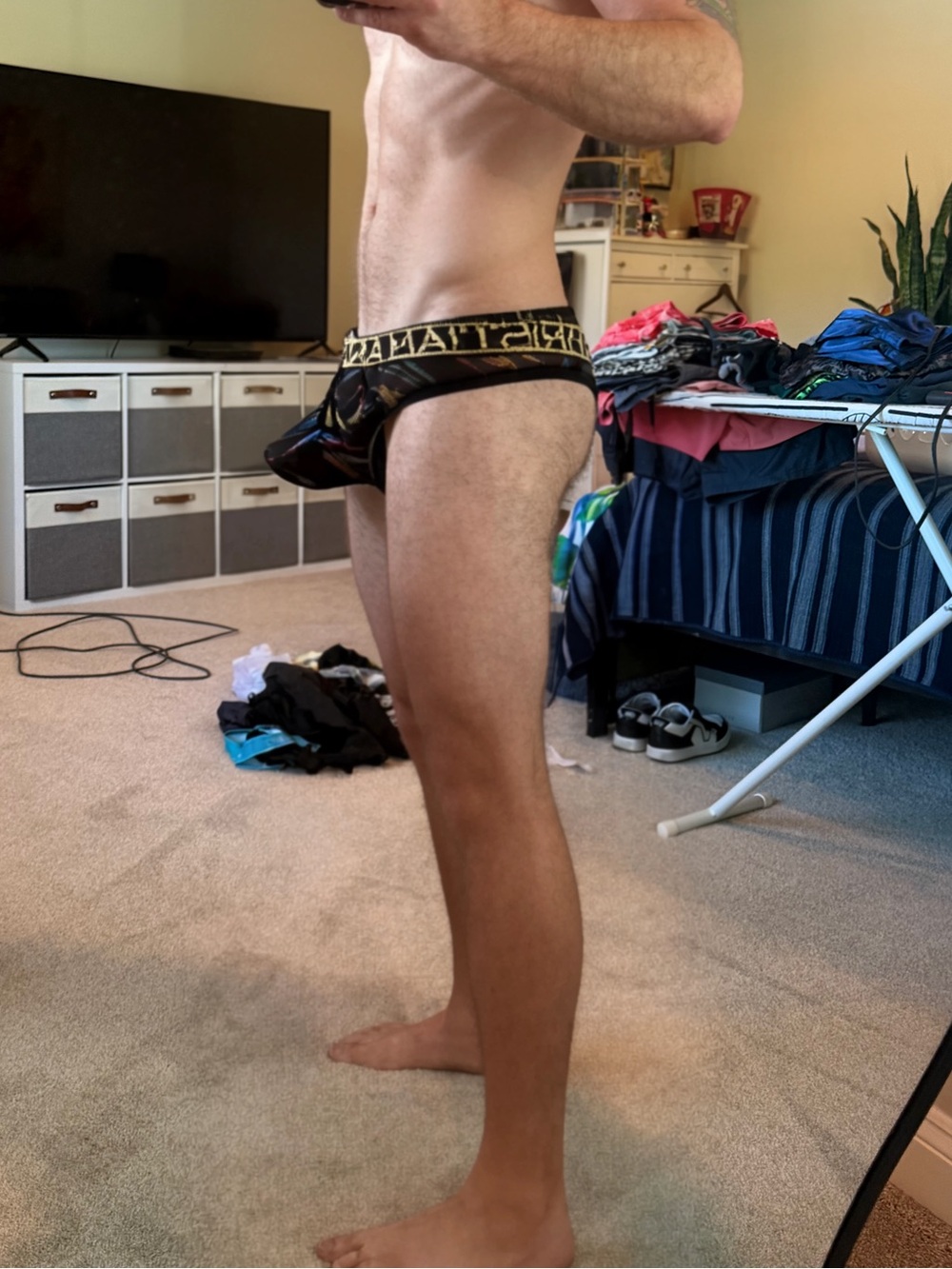 Men's Andrew Christian Metallic Shapes Thong Large